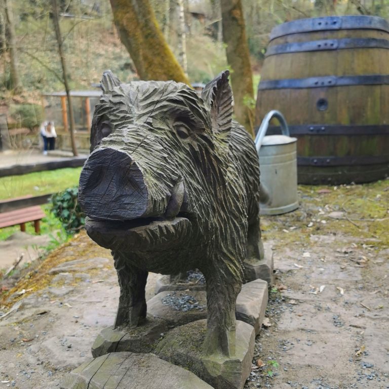 Wildschwein aus Holz im Tierpark Weißenfels